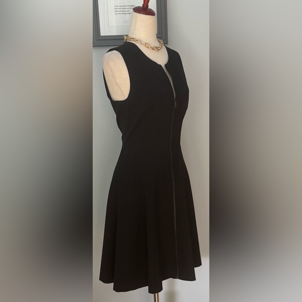 Theory Black Bonbi Zipper Front Fit and Flare Mini Dress - Picture 6 of 12